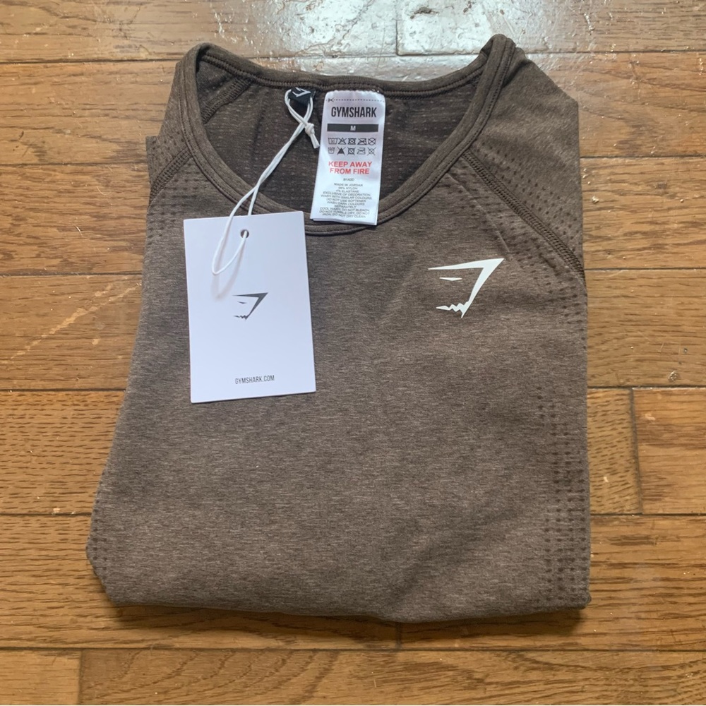 Gymshark Womens Vital Seamless 2.0 Long Sleeve Crop Top | S,M | Brown Marl NEW!! - Picture 2 of 12